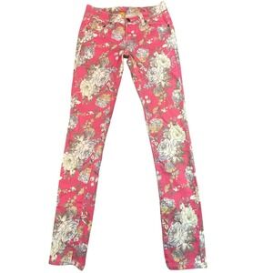 Rico Jeans Women's Size 3/4 Pink‎ Floral Skinny Leg Denim Pink Jeans Cottagecore